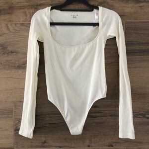 Out From Under White Ribbed Long Sleeve Bodysuit Size XS/S